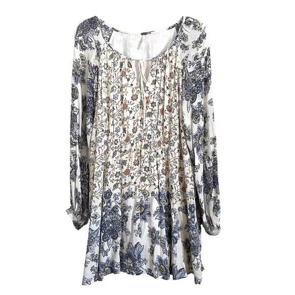 Free People Lucky Loosie Honeysuckle Tunic Mini Dress Small Cottagecore Peasant - Picture 2 of 11